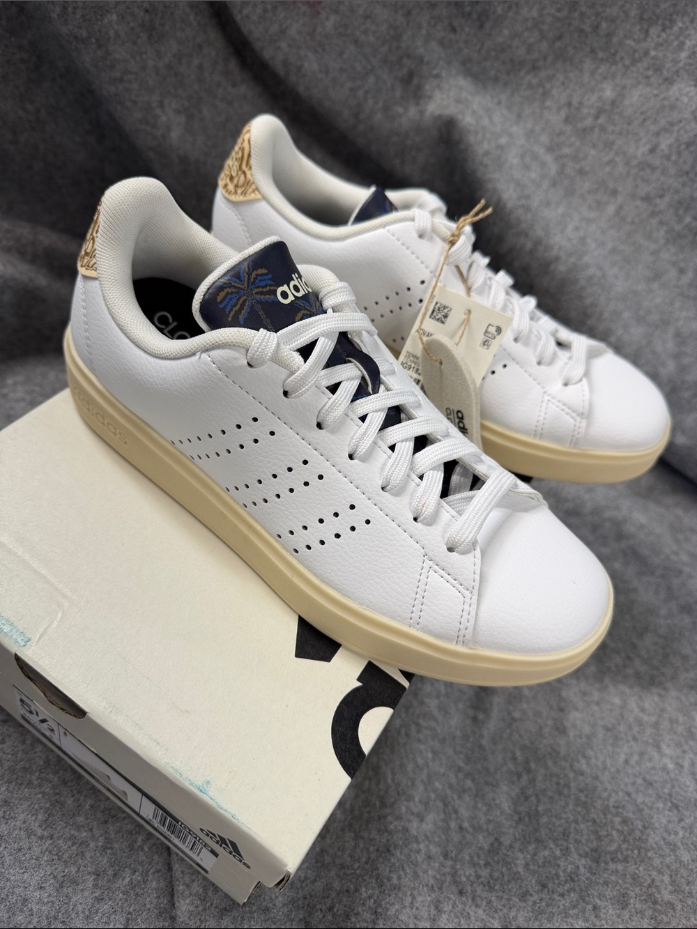Adidas Advantage 2.0 Court 5.5 White /cream Leopard Leather Sneakers New
